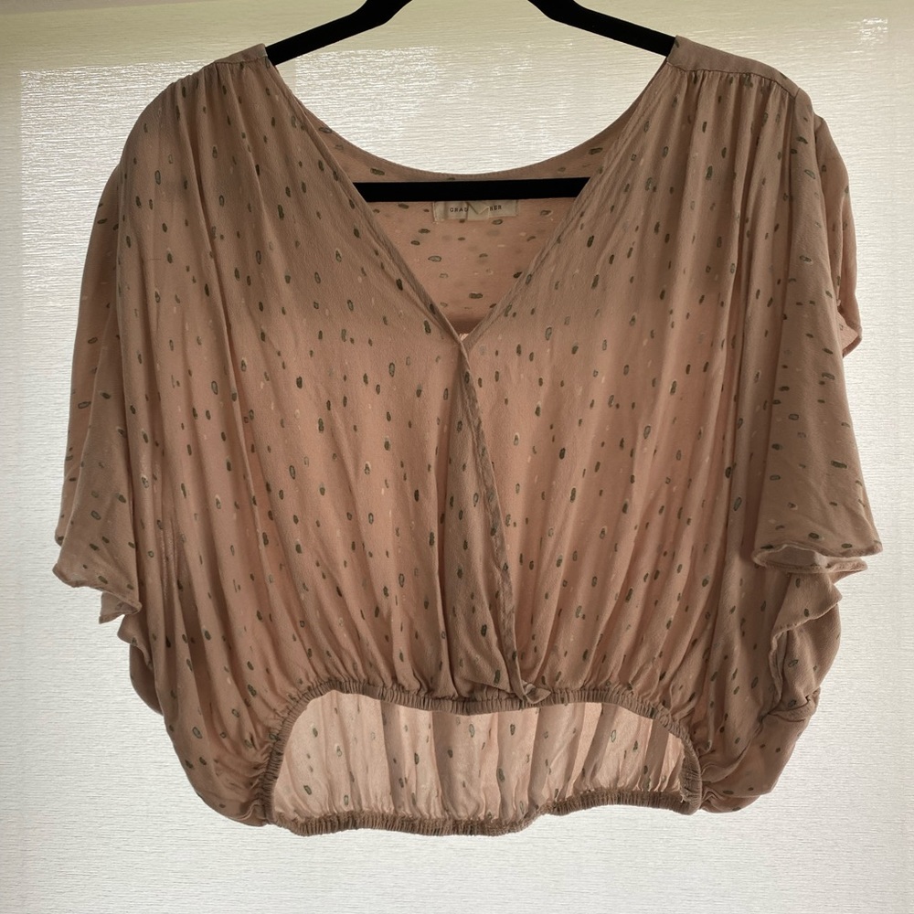 Pink & Green Dot Cropped Short Sleeve Blouse